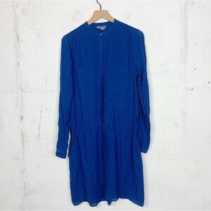 Vince Shirred Blue Drawstring Long Sleeve Shirt Dress Size Large